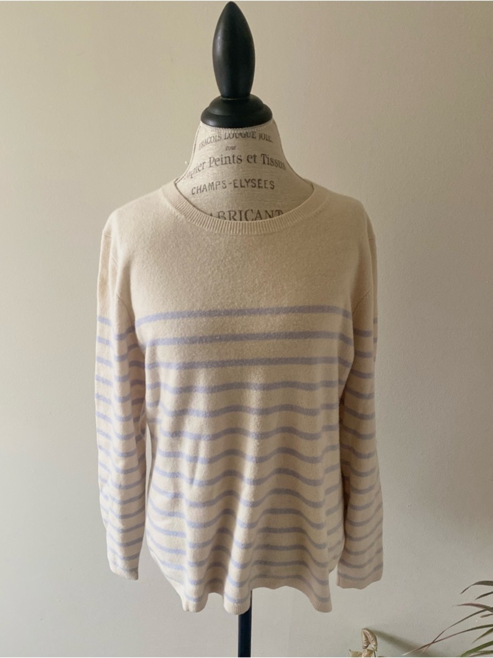 Lands' End Cream and Periwinkle 100% Cashmere Sweater